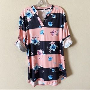 Sale! 3/$15 New Floral Stripe 3/4 Roll Up Sleeves